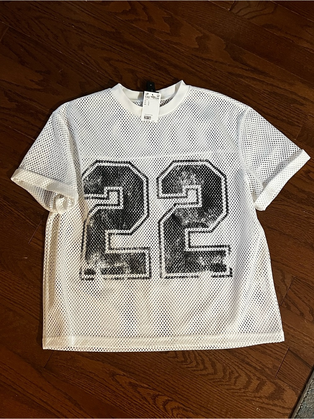 H&M White Mesh Jersey Tee with Black '22' Print
